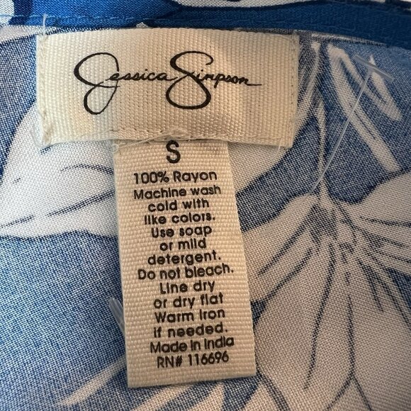 Jessica Simpson Maxi Dress Size S Blue Floral Smocked Tiered Ruched Ruffle $55 - Picture 9 of 9